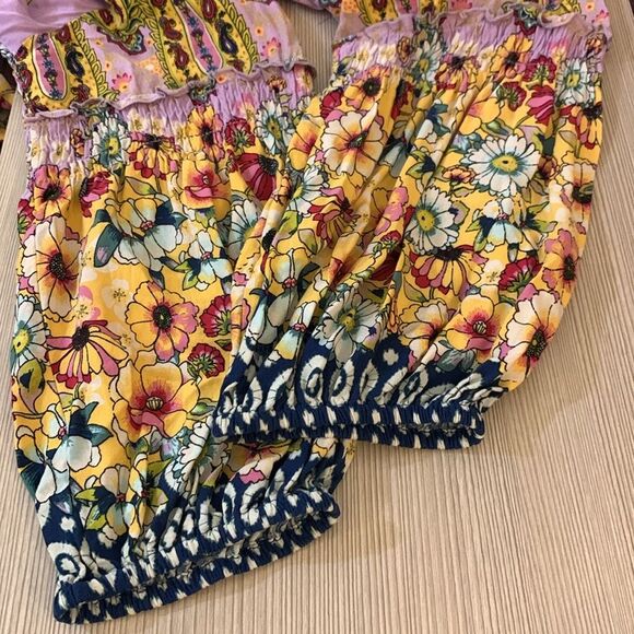 Anthropologie Fig & Flower Lavender Multicolor Paisley Boho Peasant Tunic Blouse - Picture 5 of 7